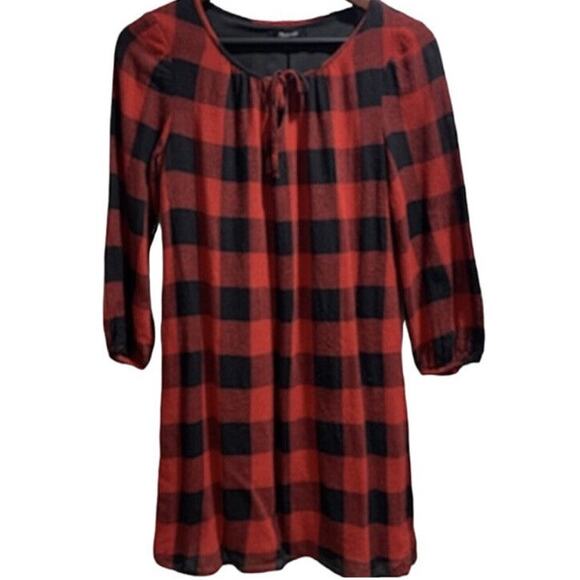 MADEWEL $98 Casual‎ Wool Tunic Lined Shift Dress Buffalo Check Size XXS - Picture 2 of 10